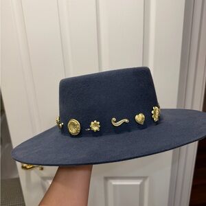 Lack Of Color Navy Boat Hat with Gold Details